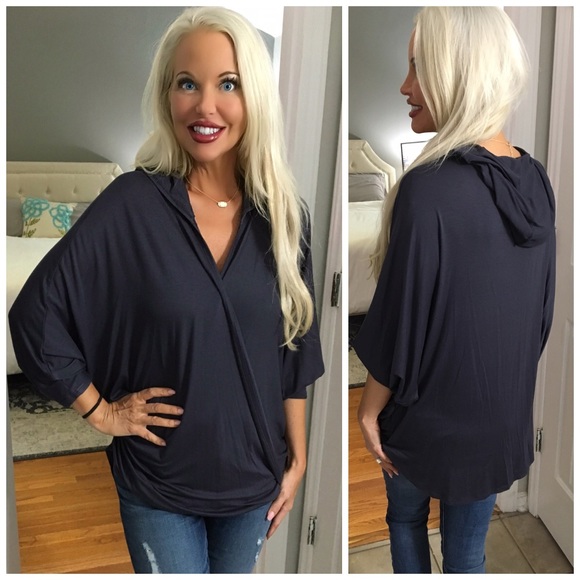 ❤️LAST 1! Charcoal Oversized Surplice Hoodie Top! - Picture 2 of 2
